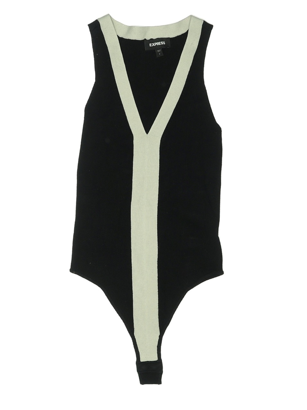Express Sweater Knit Bodysuit Black Cream Sleeveless Stretch Size L Large
